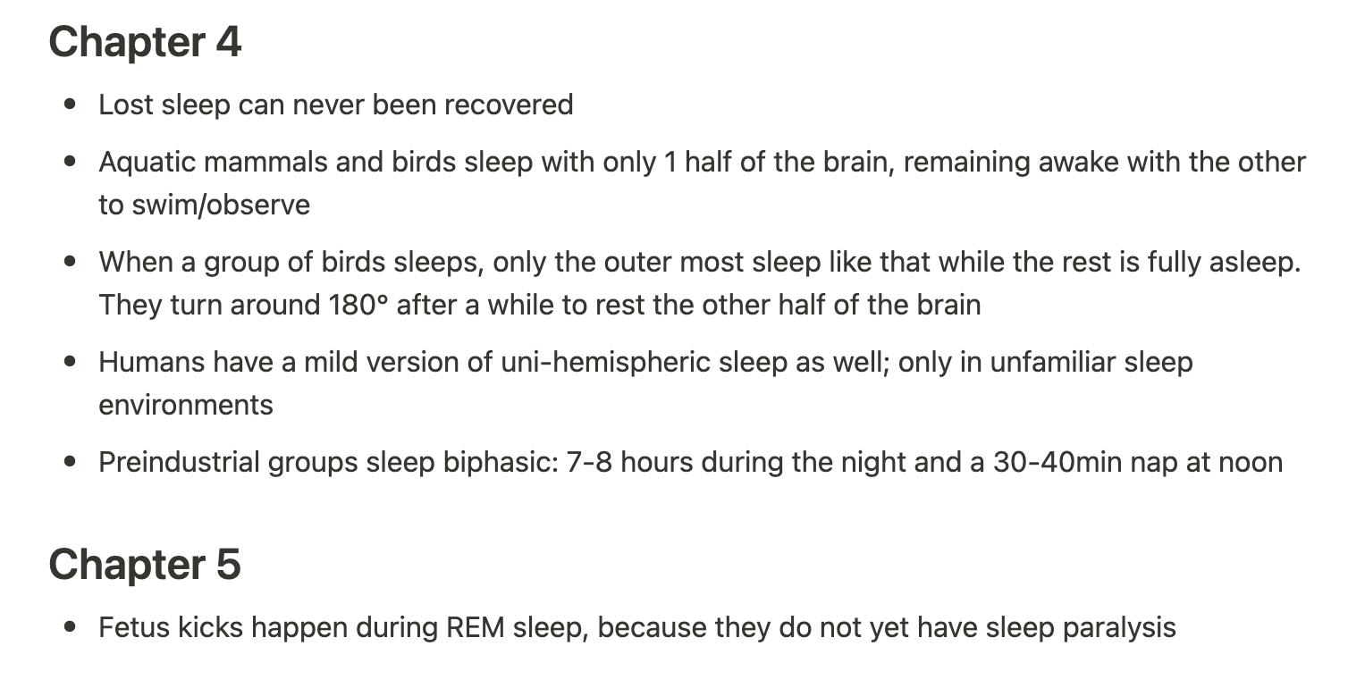 A screenshot of my summarised notes on "Why We Sleep" by Matthew
Walker